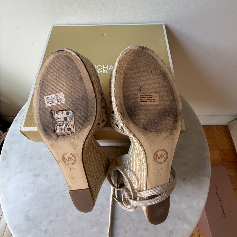 Michael Kors Natural Beige Woven Cotton Espadrille Wedge Sandals - Picture 6 of 6